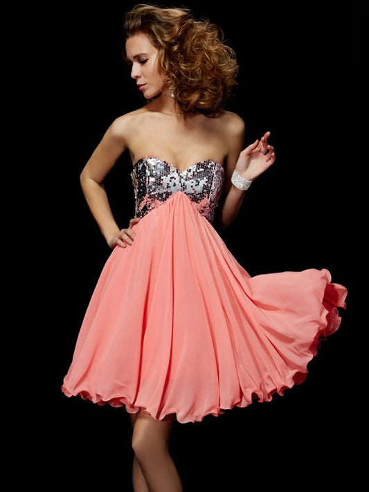 Wholesale A-Line/Princess Sweetheart Sleeveless Beading Short Chiffon Homecoming Dresses