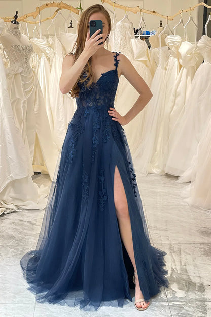 Wholesale A-Line Spaghetti Straps Sweep Train Prom Dress With Appliques prom dresses shops