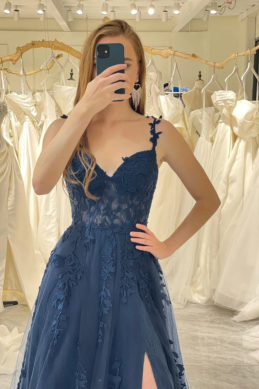 Wholesale A-Line Spaghetti Straps Sweep Train Prom Dress With Appliques prom dresses shops