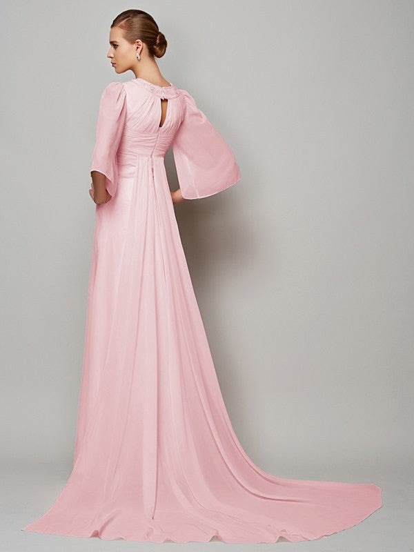 Wholesale A-Line/Princess High Neck 1/2 Sleeves Beading Long Chiffon Mother of the Bride Dresses