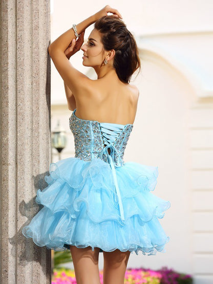 Wholesale A-Line/Princess Sweetheart Beading Sleeveless Short Organza Cocktail Dresses