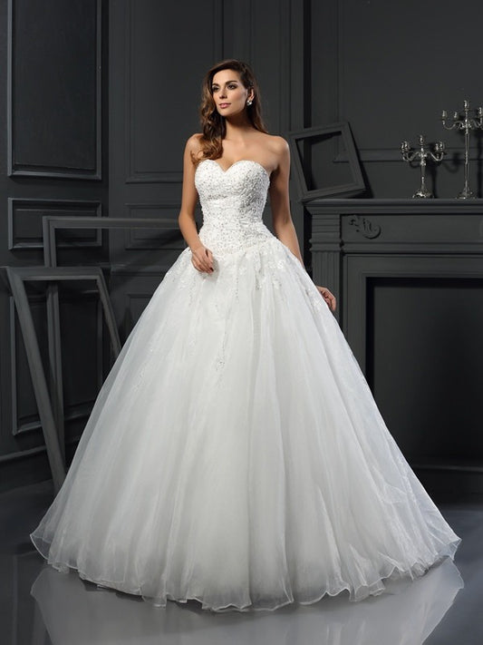 Wholesale Ball Gown Sweetheart Beading Sleeveless Long Tulle Wedding Dresses