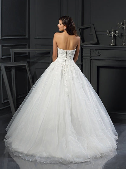 Wholesale Ball Gown Sweetheart Beading Sleeveless Long Tulle Wedding Dresses