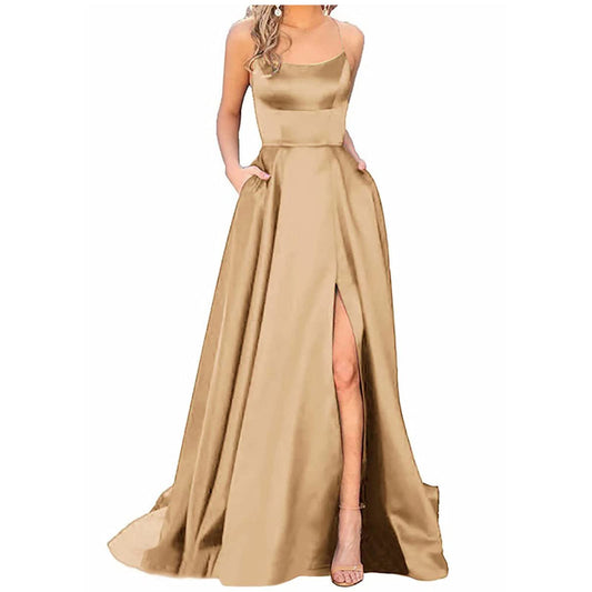 Wholesale Prom Dresses for Women 2025 Winter Party Off The Shoulder Maxi Dress Slip Satin Modest Dresses Evening Gowns