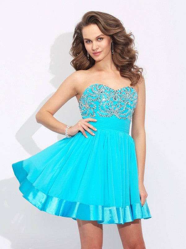 Wholesale A-Line/Princess Sweetheart Ruffles Sleeveless Short Chiffon Dresses