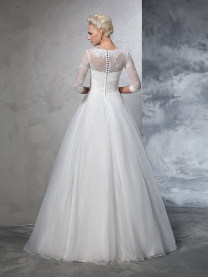 Wholesale Ball Gown Jewel Applique 3/4 Sleeves Long Organza Wedding Dresses