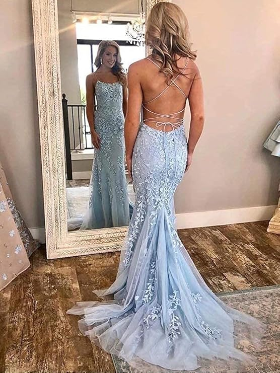 TingPo Wholesale Mermaid Sleeveless Off-the-Shoulder Sweep/Brush Train With Lace Tulle Prom Dresses