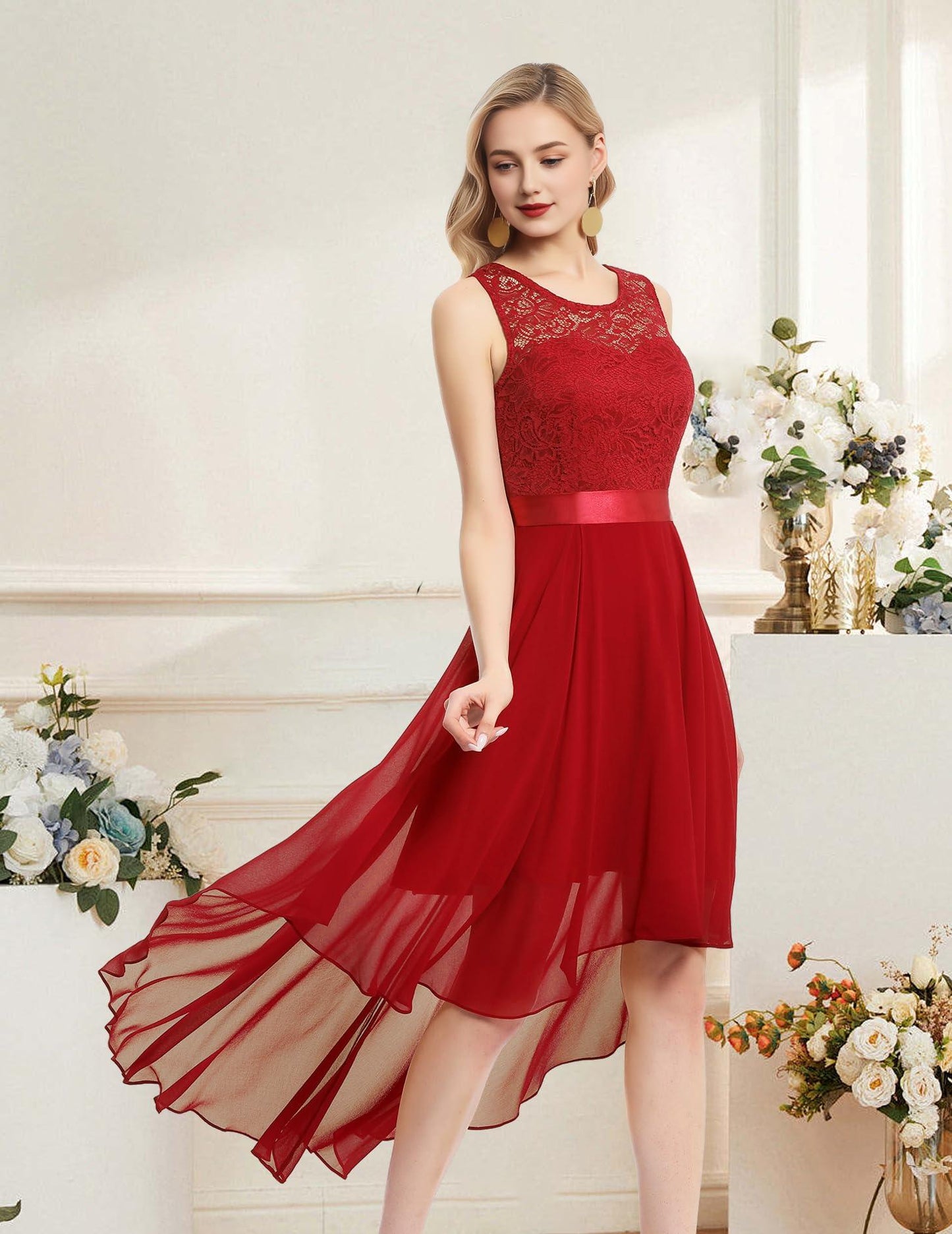 Wholesale Cocktail Christmas Dresses Formal Wedding Guest Dresses Homecoming Sleeveless Lace High Low Prom Dress prom dresses shops