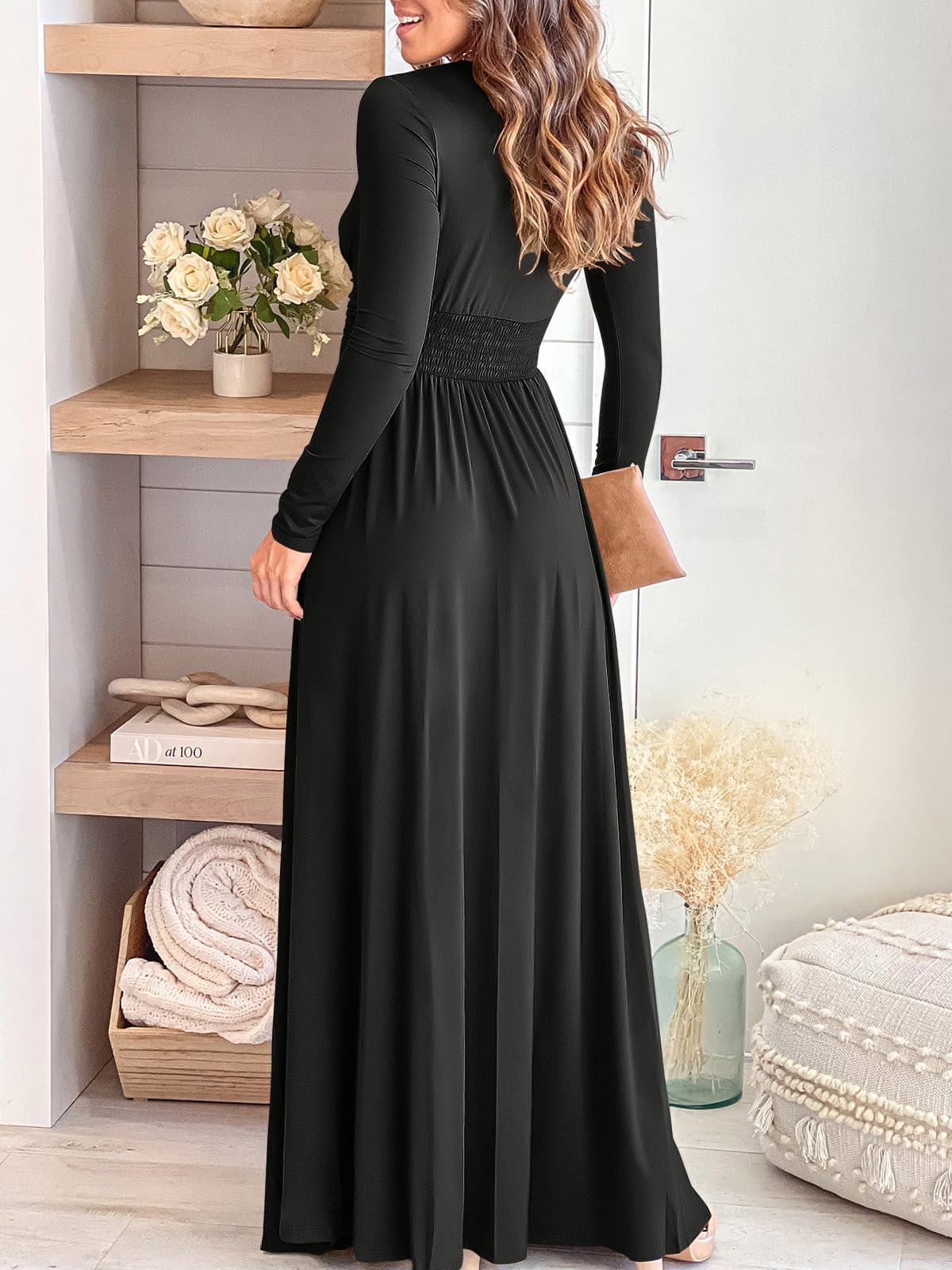 Wholesale Women Deep V Neck Long Sleeve Slit 2024 Fall Elegant Formal Wedding Guest Cocktail Evening Date Prom Maxi Long Dress