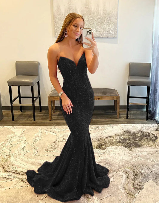 Wholesale Mermaid Elegant Strapless Long Dress With Sequins prom dresses shops