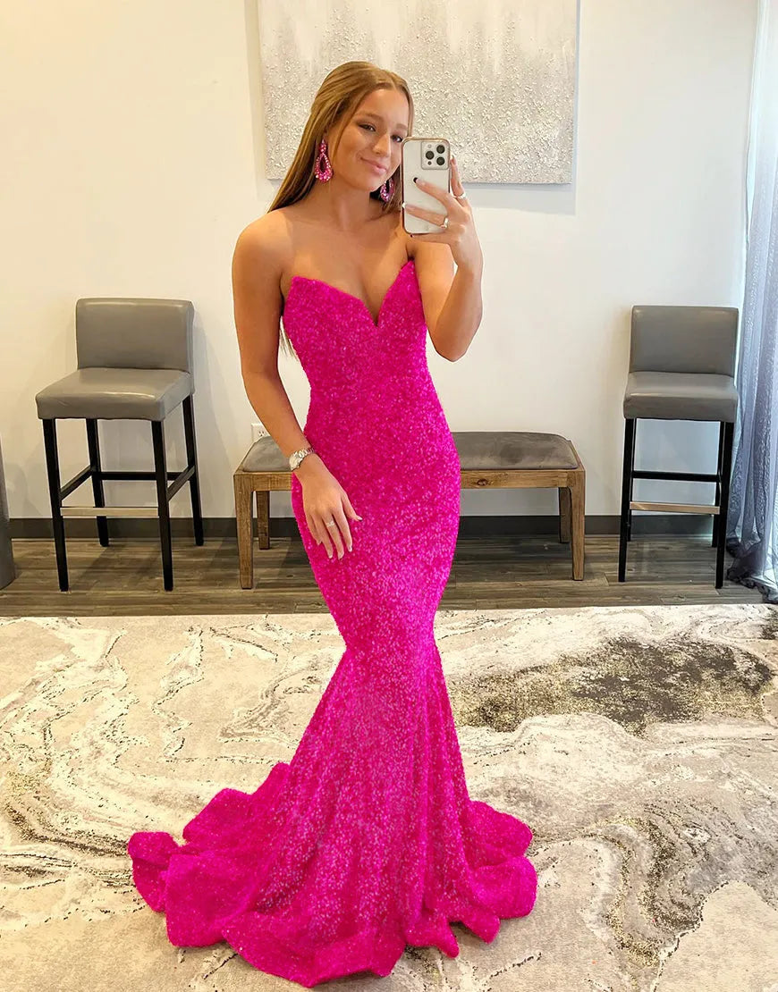 Wholesale Mermaid Elegant Strapless Long Dress With Sequins prom dresses shops