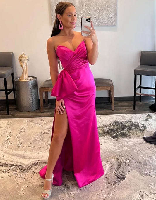 Wholesale Sexy V Neck Pink Satin Long Sleeve Prom Dress prom dresses shops