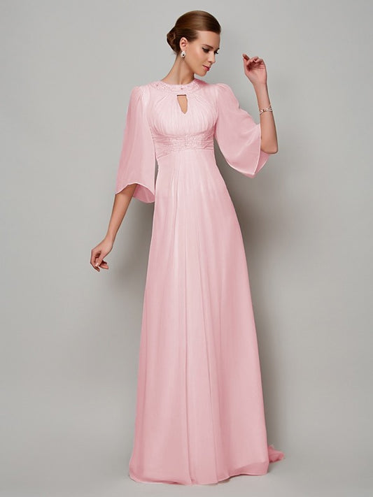 Wholesale A-Line/Princess High Neck 1/2 Sleeves Beading Long Chiffon Mother of the Bride Dresses