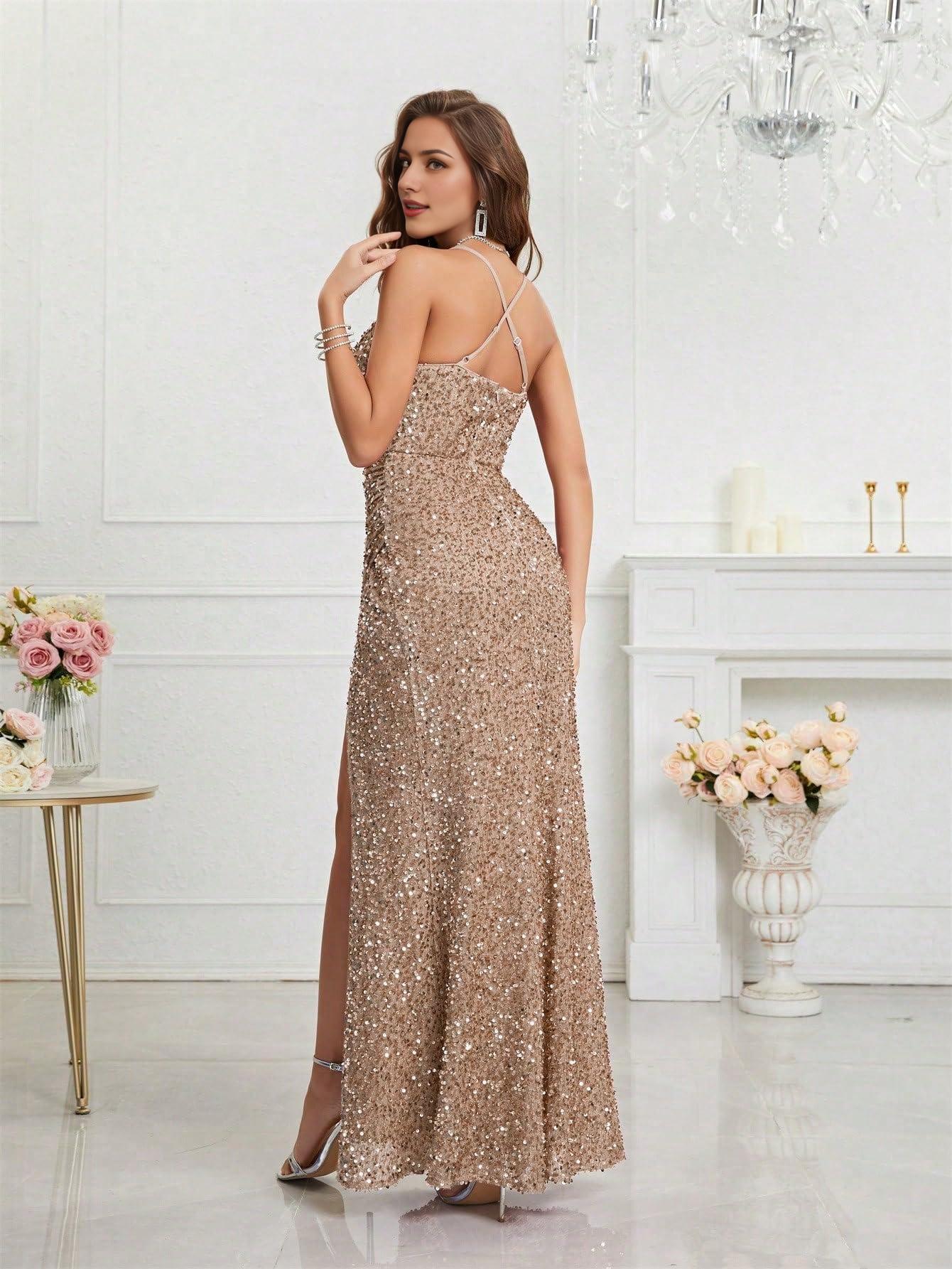 Wholesale Sequin Dress for Women Prom Dress Sexy V-Neck Bodycon Sequin Gowns and Evening Dresses