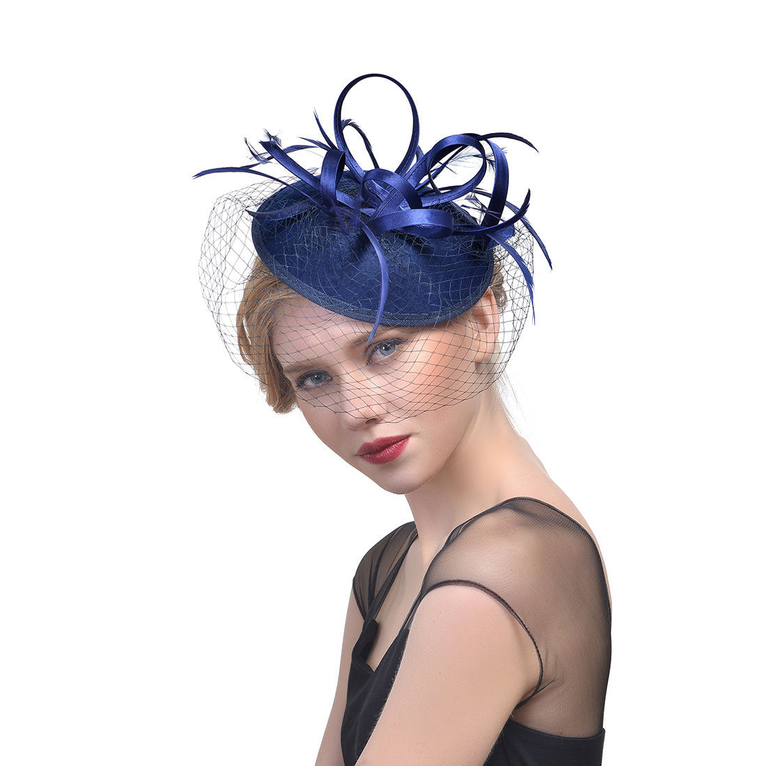 Wholesale Fascinators Hats Headwear Polyester Fedora Hat Top Hat Veil Hat Horse Race Cocktail Elegant Vintage With Feather Pure Color Headpiece Headwear