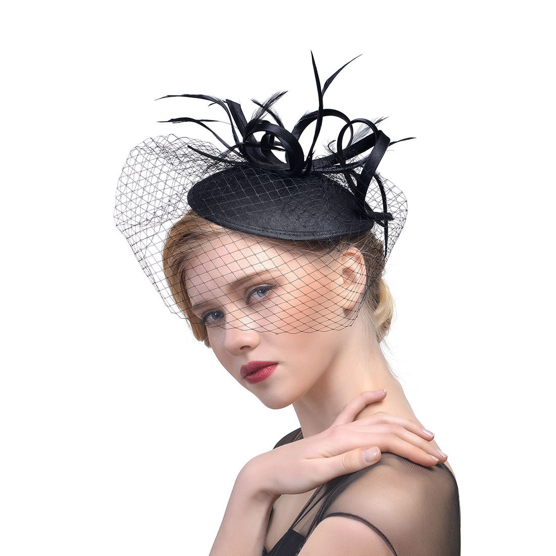 Wholesale Fascinators Hats Headwear Polyester Fedora Hat Top Hat Veil Hat Horse Race Cocktail Elegant Vintage With Feather Pure Color Headpiece Headwear