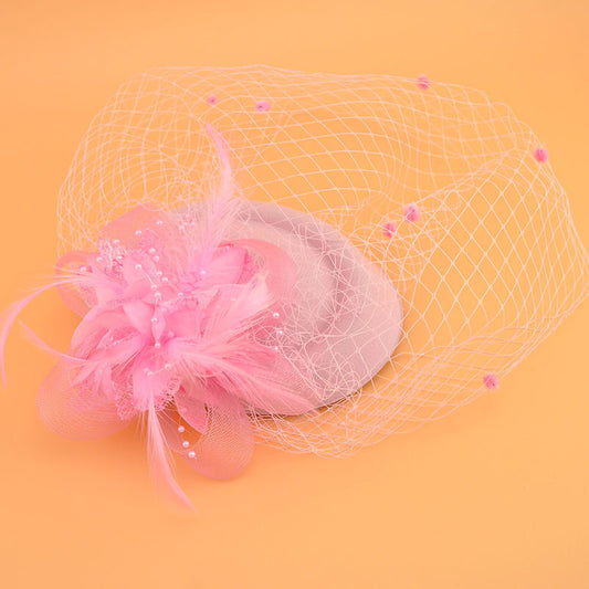 Wholesale Fascinators Headwear Headpiece Net Veil Hat Wedding Ladies Day With Floral Pom-pom Headpiece Headwear