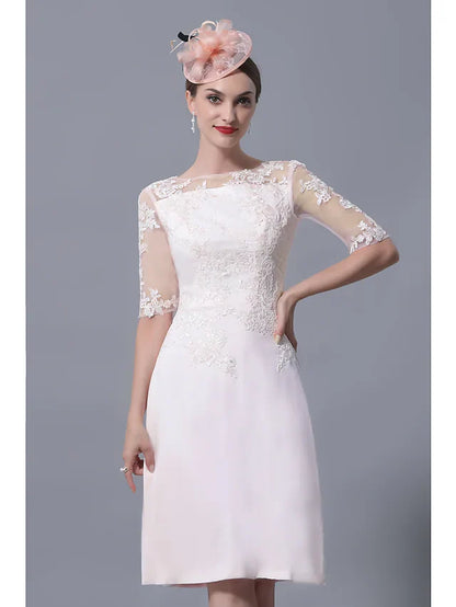 Wholesale Mother of the Bride Dress Plus Size Elegant Jewel Neck Knee Length Polyester Short Sleeve with Lace