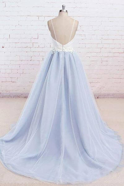 Wholesale A Line Light Blue Spaghetti Straps Prom Dresses Sweetheart Long Evening Dresses