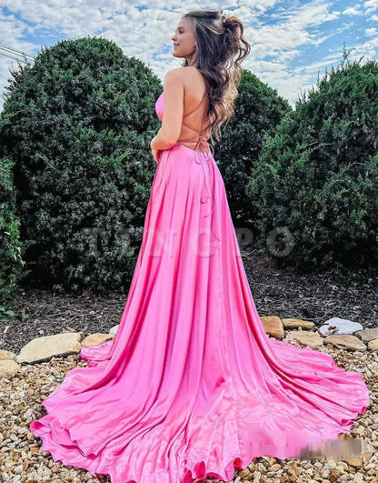 Wholesale A-Line Hot Pink Prom Dress Side Split Evening Dress prom dresses shops