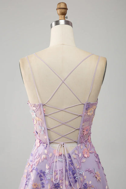 TingPo Wholesale A Line Spaghetti Straps Front Slit Tulle Mauve Prom Dress With Embroidery