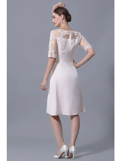 Wholesale Mother of the Bride Dress Plus Size Elegant Jewel Neck Knee Length Polyester Short Sleeve with Lace