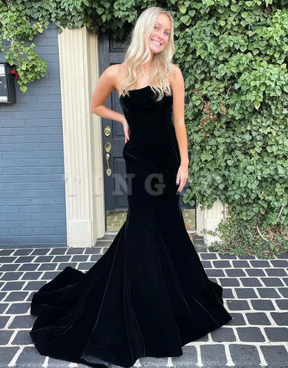 Wholesale Black Flared Strapless Evening Dress Prom Dress prom dresses shops