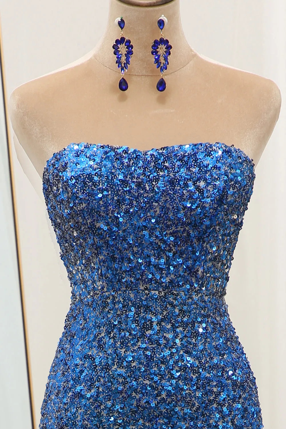 Wholesale Sparkly Ombre Blue Mermaid Strapless Long Sequin Prom Dress prom dresses shops