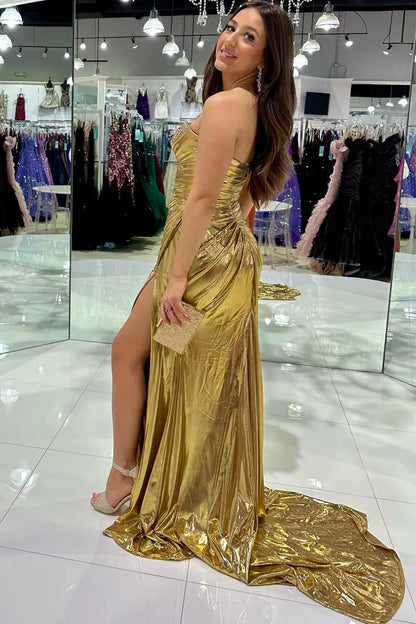 Wholesale Golden Mermaid Sweetheart Long Metallic Prom Dress with Beading prom dresses shops