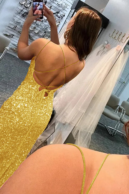 Wholesale Mermaid Glitter Sequins Sexy Gold Backless Long Prom Dress prom dresses shops