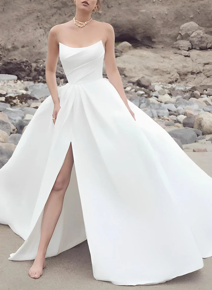 Wholesale A-Line/Princess Strapless Plus Size Wedding Dress With Split Side