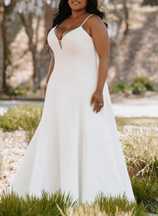 Wholesale A-Line/Princess Spaghetti Straps V-Neck Plus Size Wedding Dress