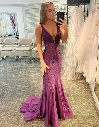 Wholesale Mermaid Purple Long Backless Evening Dress Prom Dress prom dresses shops