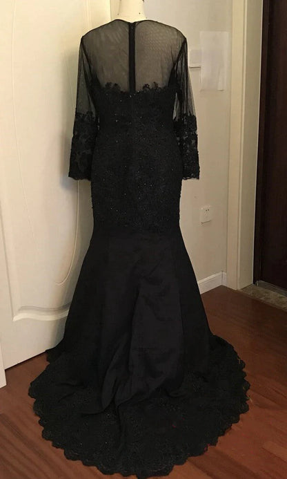 Wholesale Modset Mermaid Black Long Sleeves Prom Evening Dress with Appliques