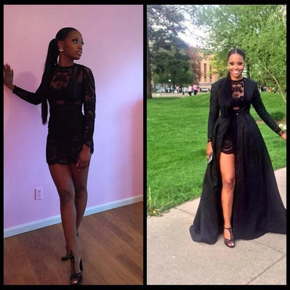 Wholesale New Style Vintage Long Sleeve Sexy Black A-Line Lace High Neck Prom Dresses