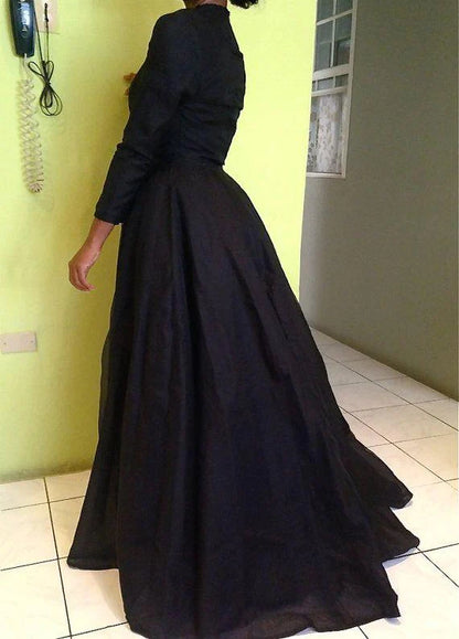 Wholesale New Style Vintage Long Sleeve Sexy Black A-Line Lace High Neck Prom Dresses