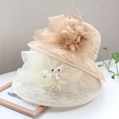 Wholesale Fascinators Hats Headwear Organza Bucket Hat Straw Hat Sun Hat Casual Holiday Elegant Retro With Feather Bows Headpiece Headwear