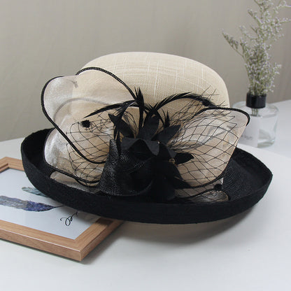 Wholesale Fascinators Hats Headwear Polyester Organza Bucket Hat Straw Hat Sun Hat Casual Holiday Elegant Vintage With Feather Bows Headpiece Headwear