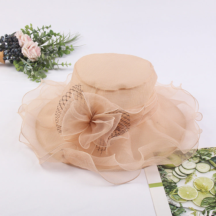 Wholesale Fascinators Kentucky Derby Hat Headwear Tulle Organza Fedora Hat Floppy Hat Sun Hat Holiday Beach Elegant Vintage With Pure Color Splicing Headpiece Headwear