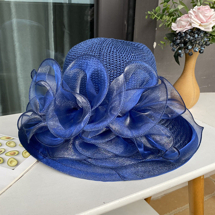 Wholesale Hats Headwear Organza Bucket Hat Floppy Hat Straw Hat Casual Holiday Elegant Vintage With Pure Color Lace Side Headpiece Headwear