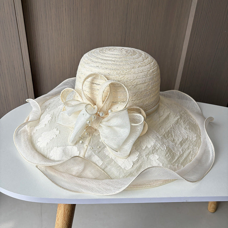 Wholesale Hats Headwear Polyester Organza Bucket Hat Floppy Hat Sun Hat Casual Holiday Elegant Vintage With Bowknot Flower Headpiece Headwear