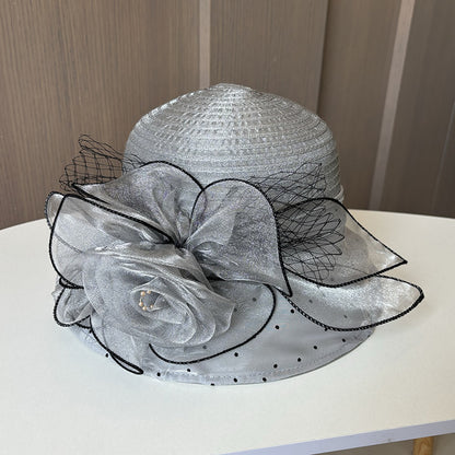 Wholesale Fascinators Hats Headwear Polyester Organza Bucket Hat Floppy Hat Sun Hat Holiday Beach Elegant Retro With Flower Polka Dot Headpiece Headwear