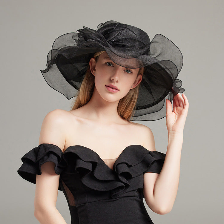 Wholesale Fascinators Kentucky Derby Hat Headwear Tulle Organza Fedora Hat Floppy Hat Sun Hat Holiday Beach Elegant Vintage With Pure Color Splicing Headpiece Headwear