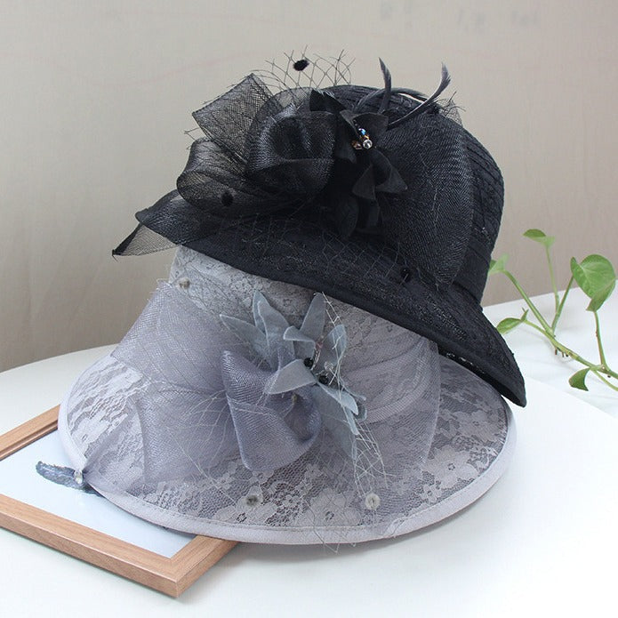 Wholesale Fascinators Hats Headwear Organza Bucket Hat Straw Hat Sun Hat Casual Holiday Elegant Retro With Feather Bows Headpiece Headwear