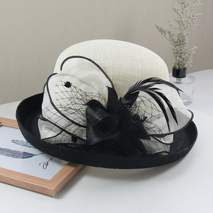 Wholesale Fascinators Hats Headwear Polyester Organza Bucket Hat Straw Hat Sun Hat Casual Holiday Elegant Vintage With Feather Bows Headpiece Headwear