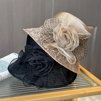 Wholesale Fascinators Hats Headwear Polyester Organza Bowler / Cloche Hat Bucket Hat Straw Hat Casual Holiday Elegant Vintage With Bows Flower Headpiece Headwear