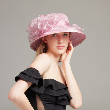 Wholesale Hats Headwear Organza Bucket Hat Floppy Hat Straw Hat Casual Holiday Elegant Vintage With Pure Color Lace Side Headpiece Headwear