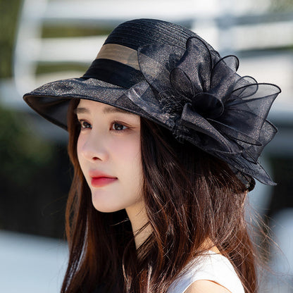 Wholesale Hats Fiber Floppy Hat Sun Hat Veil Hat Wedding Tea Party Elegant Wedding With Bowknot Splicing Headpiece Headwear