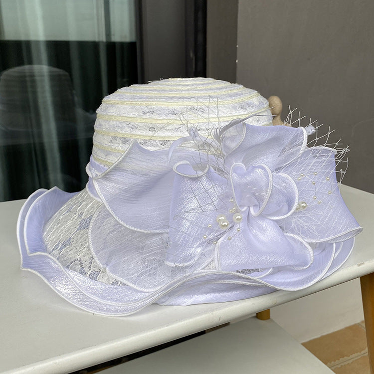 Wholesale Fascinators Hats Headwear Polyester Bucket Hat Floppy Hat Straw Hat Casual Holiday Elegant Vintage With Feather Faux Pearl Headpiece Headwear