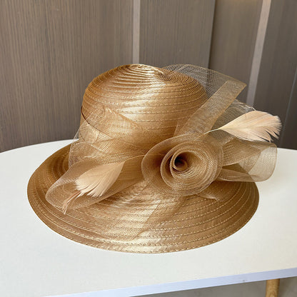 Wholesale Fascinators Hats Headwear Polyester Organza Bucket Hat Floppy Hat Sun Hat Casual Holiday Elegant Vintage With Feather Flower Headpiece Headwear